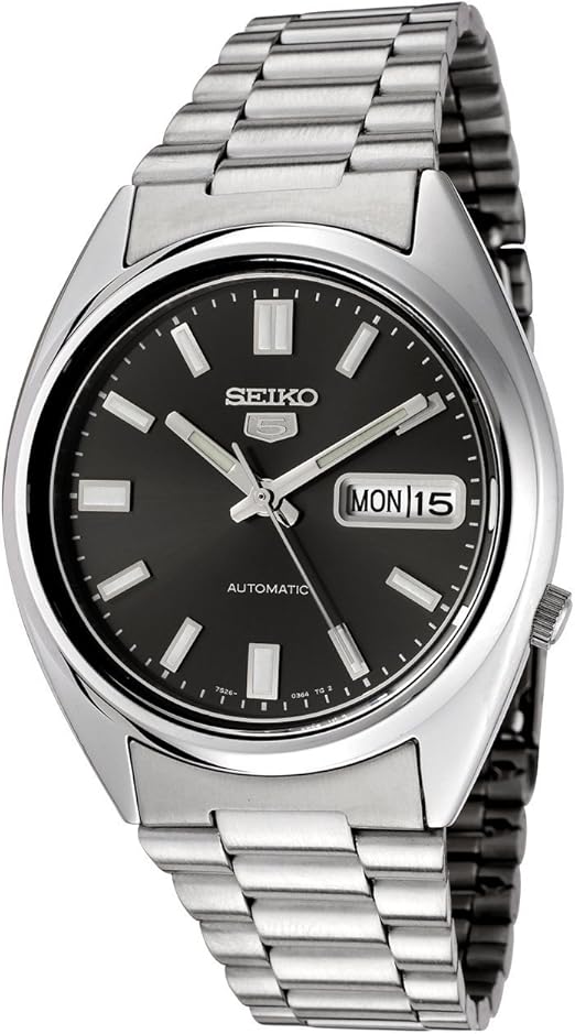 Silver automatic watch with black dial